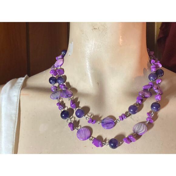 Double Strand Purple Beaded Necklace - Picture 1 of 5